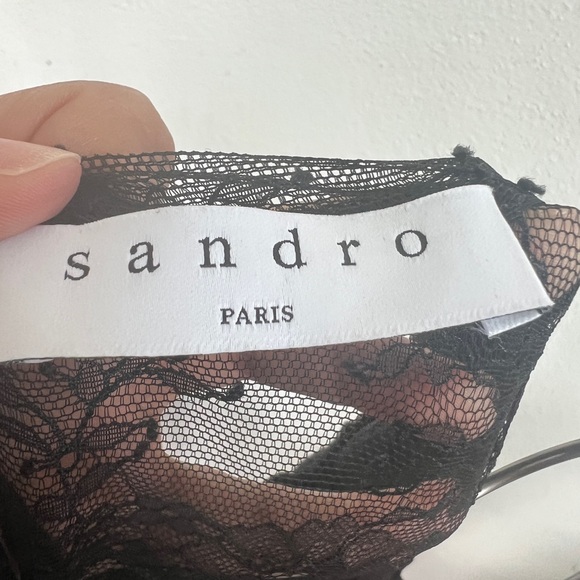 Sandro Paris Nora Sheer Lace Yoke Black Mini Dress - Picture 5 of 8